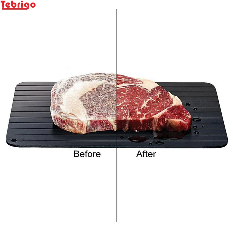 

Tebrigo Magic Metal Plate Fast Defrosting Tray Safe Fast Thawing Frozen Meat Fish Rectangle Aluminum Mat Defrost Kitchen Tool