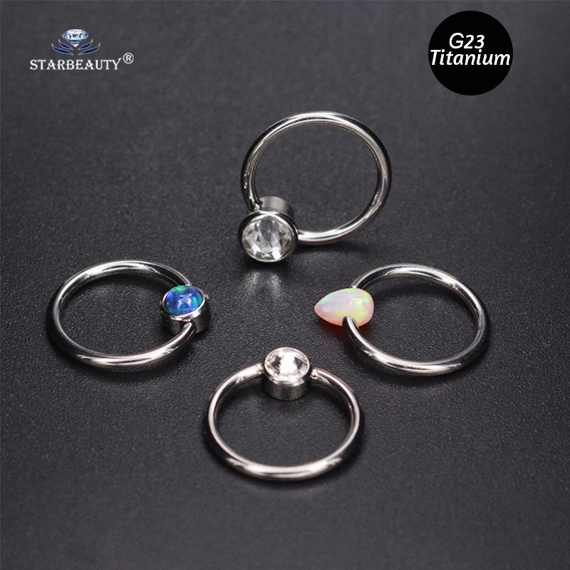 

1Pc G23 Titanium Nose Ring & Stud Ear Nose Clip On Opal Piercing Tragus Cartilage Rings Earrings Silver Rose Ball body jewelry