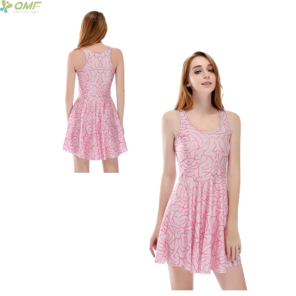 ピンク大腸デジタルプリントハイウエスト女の子ベストドレスワンピースノベルティセクシーなボディコンタンクドレスノースリーブプリーツドレス
