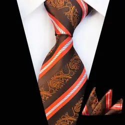 Новая мода галстук Для мужчин 8 см набор шелковых галстуков Синий Зеленый Фиолетовый Оранжевый Коричневый Красный Свадьба полосатый