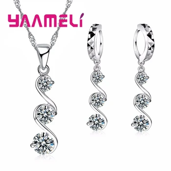 

Original 925 Sterling Silver Wedding Engagement Jewelry Sets for Women Girl Ladies Pendant Necklace Hoop Earrings Free Shipping