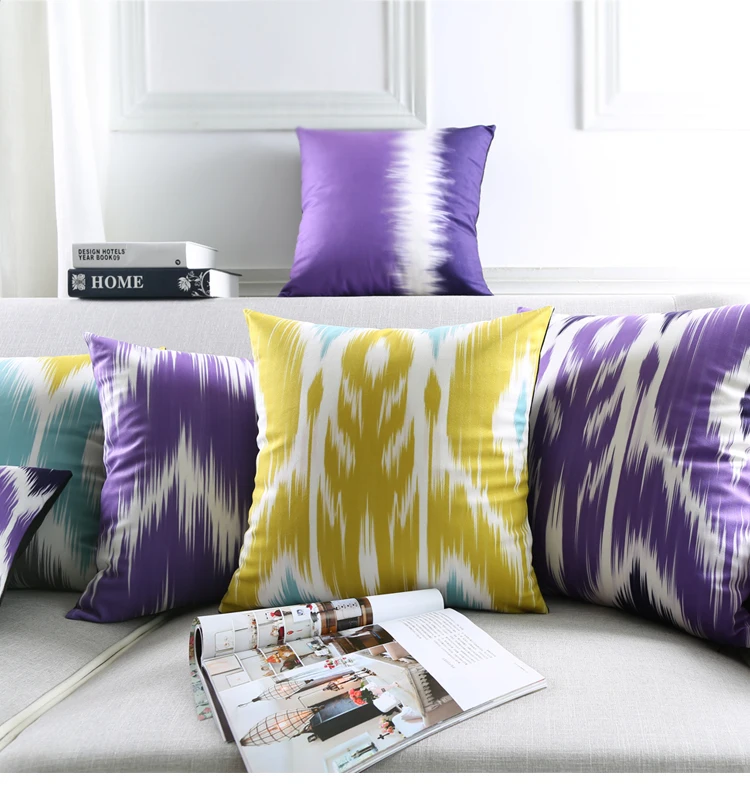 Мягкий Бархатный Чехол для подушки, фиолетовый, желтый, геометрический, Ikat, абстрактный, домашний, декоративный чехол для подушки 45x45 см/30x50 см/60x60 см