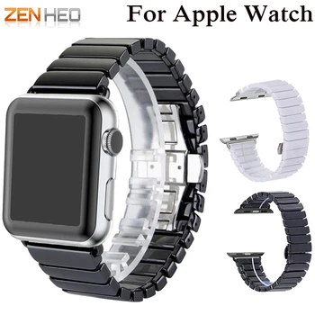 

Ceramic Watch Band for Apple Watch 38/42mm Series 1 2 3 Link Bracelet Butterfly Buckle Glossy Smart Watch Belt With Adapters