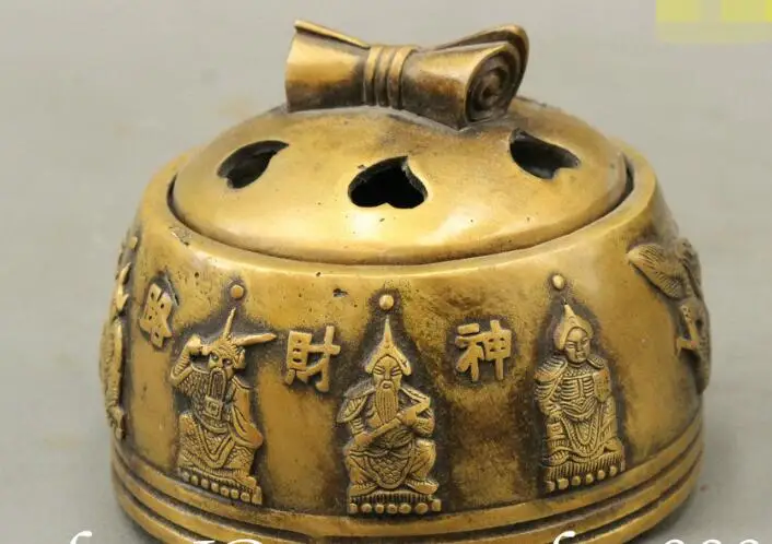 

S03995 Chinese Bronze 5 Weath Mammon Money God Dragon Statue Box Incense Burner Censer (B0413)