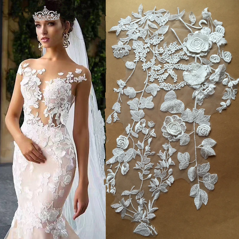 1 шт. Красивая 3D Венецианская Кружевная аппликация белого цвета, кружевной мотив патч, свадебное платье лиф, свадебное платье ремни 54x30 см