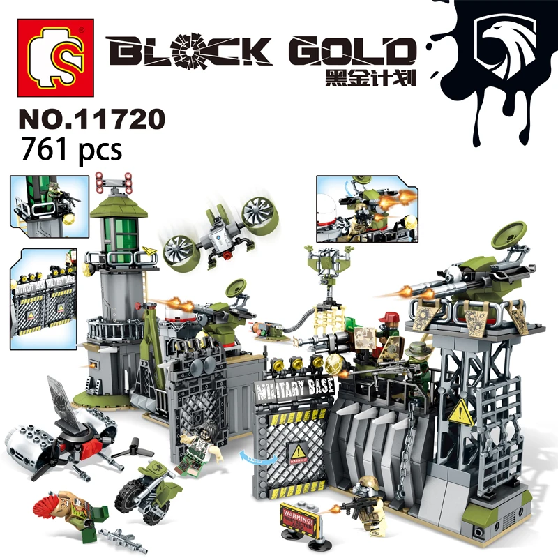 

Black Gold-peripheral alert Military Series Building Blocks Bricks Compatible with legoinset Model toys Sembo 11720