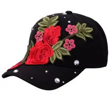 Роза, вышивка Цветочная Bling бейсбольная кепка со стразами Snapback Женская солнцезащитная Кепка