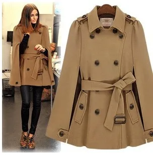 

UK Brand New Fashion 2019 Autumn Winter Wool blend Poncho Brown Navy Turn down Collar Belted Cape Coat Women Cloak manteau femme