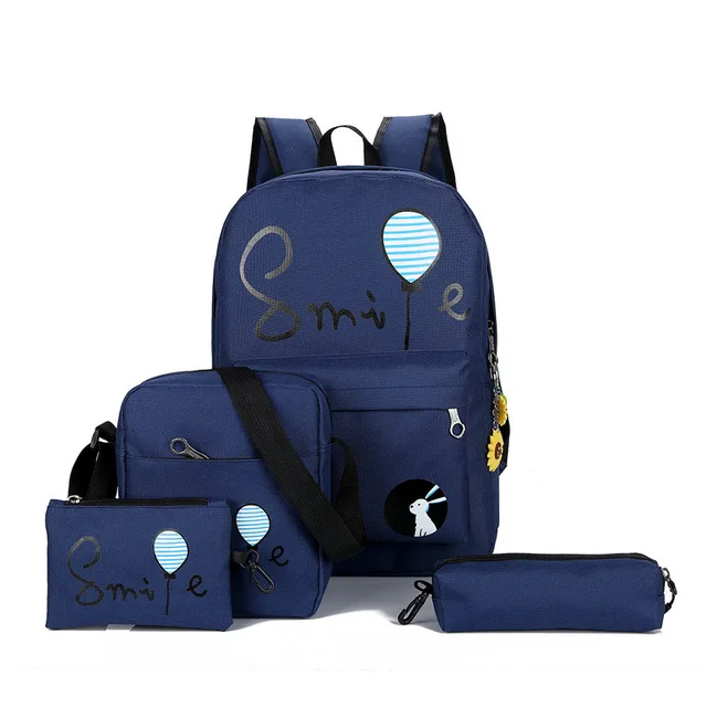 JIAOO 4 шт. женский рюкзак повседневный холщовый женский рюкзак школьный рюкзак сумки для книг для студентов женский рюкзак mochila feminina - Color: Deep Blue