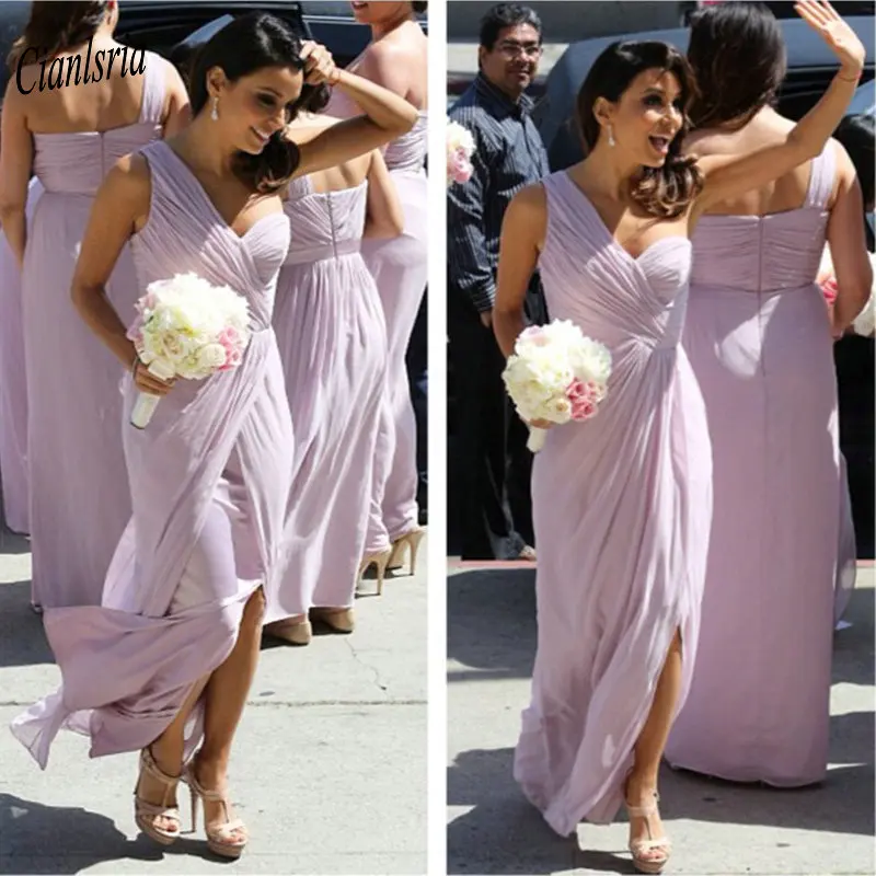 

Lavender One Shoulder Chiffon Bridesmaid Dresses Pleat Side Split Wedding Guest Dress For Wedding Party vestido madrinha