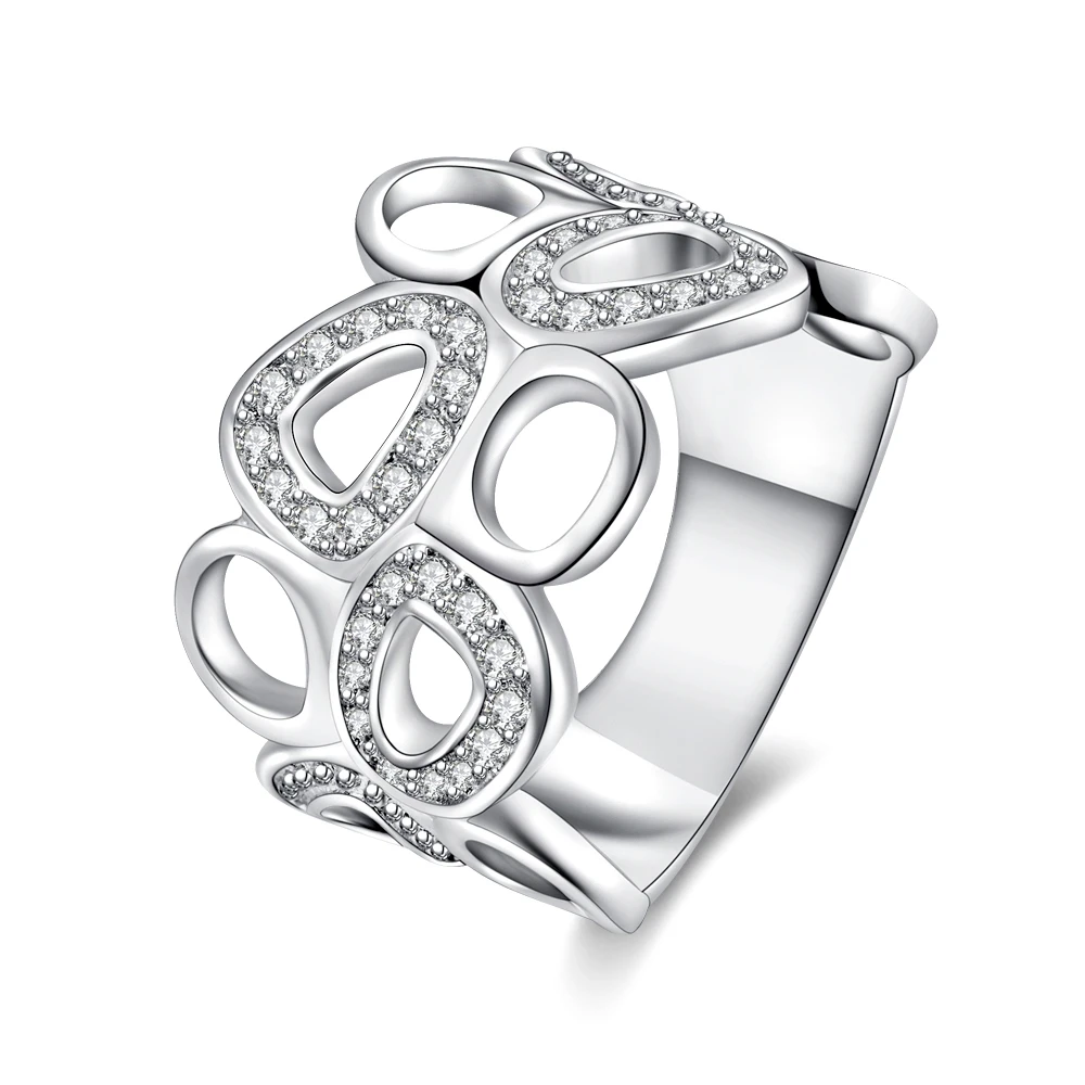 

R685 Silver Fashion wedding Jewelry round circle wide crystal stone ring for women trendy Top Quality Silver Plated&Stamped 925