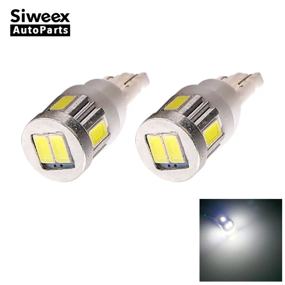 

2 Pcs W5W T10 LED Bulbs 6 5730 SMD Turn Signal License Plate Lights 194 147 Trunk Reading Lamp White DC 12V 360 degree