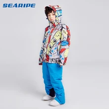 SEARIPE/детский лыжный костюм высокого качества; лыжная куртка для мальчиков; комплект со штанами; Водонепроницаемая Куртка для сноуборда; зимний детский лыжный костюм