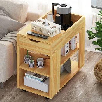 

Solid Wooden Tea Table Side End Table Office Coffee Table Magazine Shelf Small Table Movable Living Room Furniture