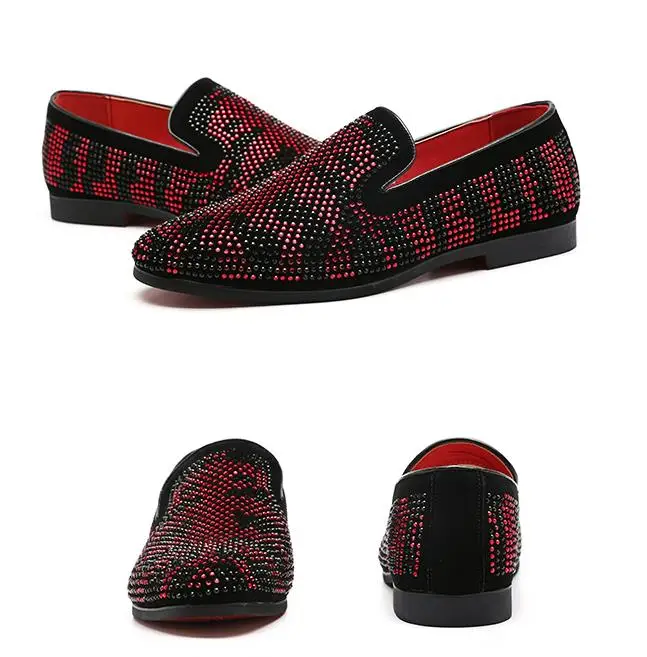 Men Luxury Brand Men Loafers Diamond Rhinestones Dress Shoes Red Bottom Wedding Party Loafers Smoking Slippers Men Luxury Brand Men Loafers Diamond Rhinestones Dress Shoes Red Bottom Wedding Party Loafers Smoking Slippers