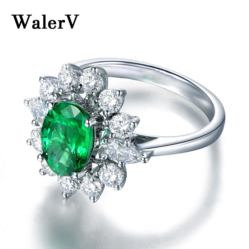 

WalerV New Fashion Jewelry for Women Custom Charm Oval Green Crystal Zircon Wedding Party 925 Sterling Silver Ring Fingers 6-10