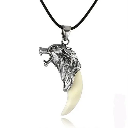 

Men Antique Silver Tribal Stark Wolf Fang Tooth Pendant Necklace Vintage Wolf Tooth Dragon Alloy Pendant Necklace jewelry
