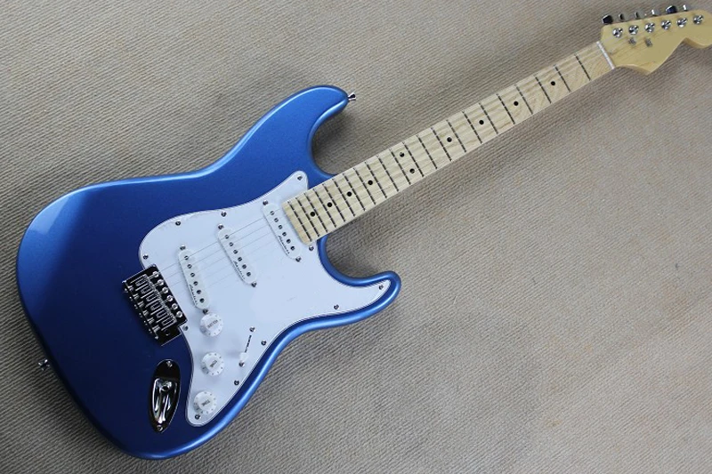 

Factory Custom Metallic Blue Electric Guitar with White Pickguard,3S Pickups,Chrome Hardwares,offering customized services