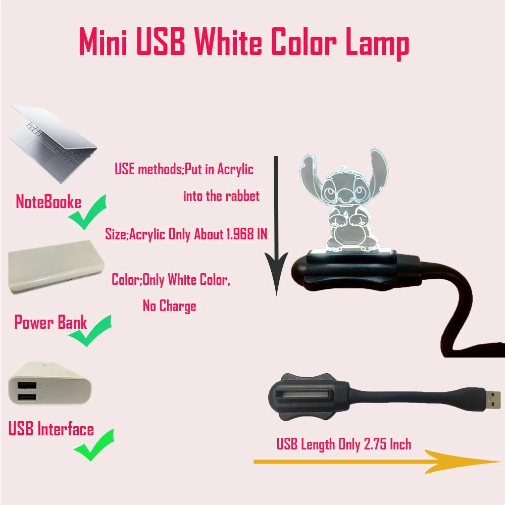Новая 3D лампа Ститч Ночной светильник светодиодный светильник 7 цветов USB изменение ребенка производство комната подарок младенческой lampara Рождественский Декор lava подарок для детей - Испускаемый цвет: Mini USB Lamp