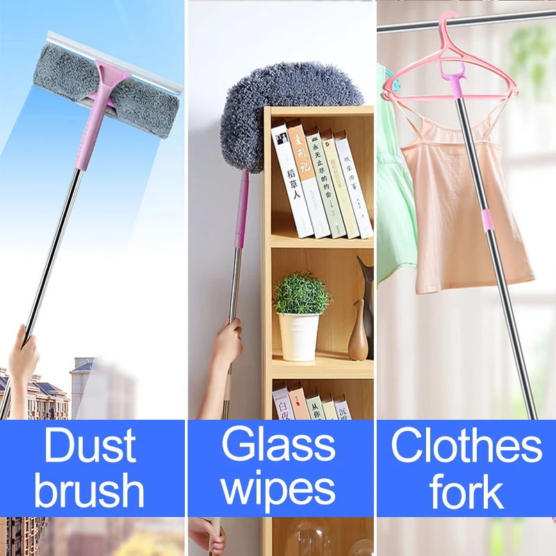 

Multi-purpose Long Handle Cleaning Brush Feather Duster Cleaner Window Glass Squeegee Telescopic Rod Clothes Pole Rubber Wiper