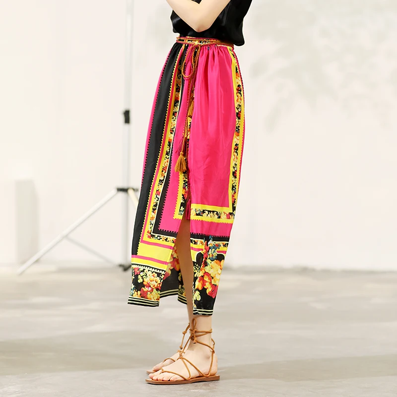 

Yangxun 2019 Summer Women Bohemian Tassel Silk Skirt ZHI80756