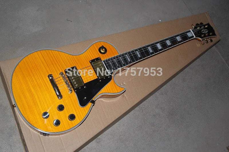 Free Shipping Factory custom shop 2017 new Top Quality Lemon yellow tiger stripes electric guitar Ebony fingerboard 1 |