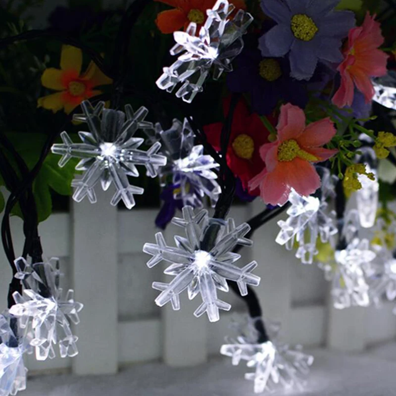 Waterproof Led Solar Light 6M30 LED Snow Flake String Light Fairy Lamp For Wedding New Year Christmas Garden Decoration  (2)