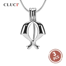 CLUCI 3 шт. милые животные двойной Дельфин стерлингового серебра 925 желаний жемчужный кулон медальон для женщин ожерелье Изготовление ювелирных изделий