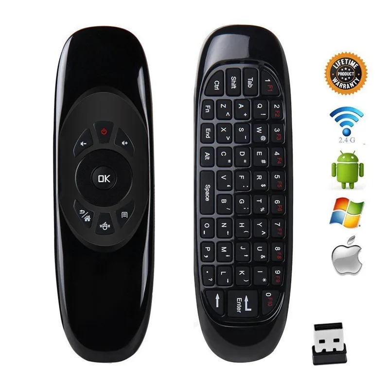 

C120 6 axes Gyroscope 2.4G Air Mouse Rechargeable Wireless Keyboard Remote Control for Android TV Box Computer English Russion