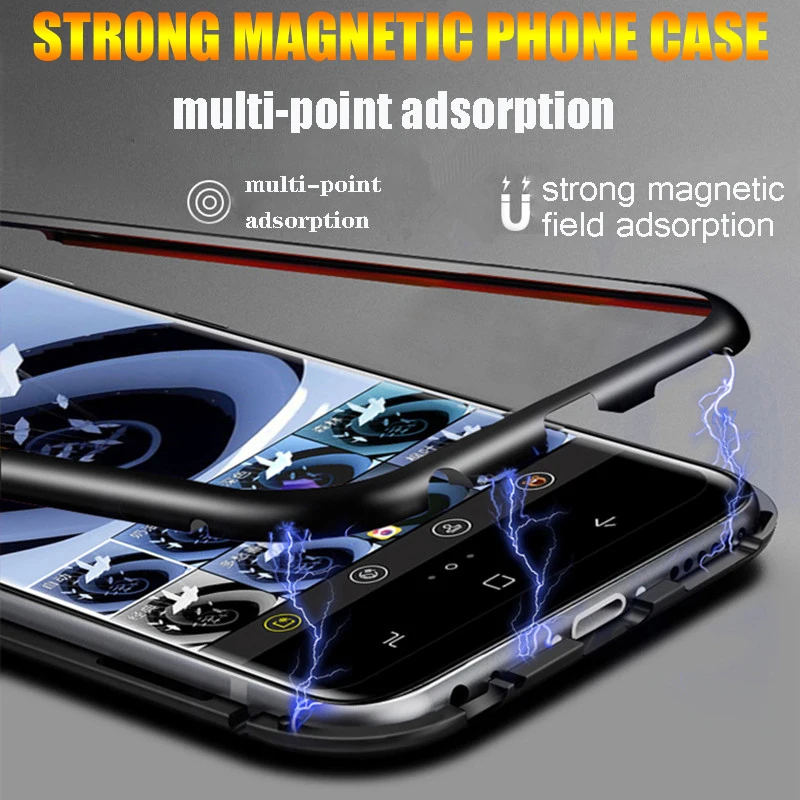 EIENACOCO Metal Magnetic Case For Samsung Galaxy S8 S9 S10 Plus S10E S7 Edge Note 8 9 M20 M10 A30 A50 A7 A8 A9 J4 J6 Plus 2018