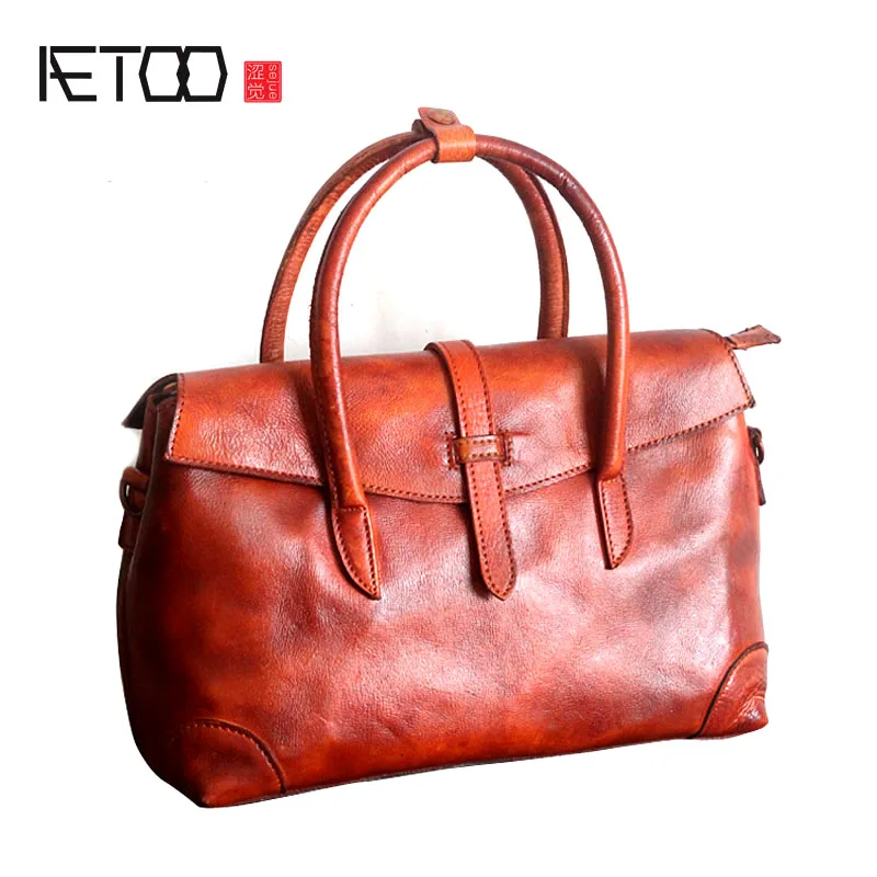 

AETOO The new retro fashion female bag head cowhide shoulder handbag female original hand rub color leather bag