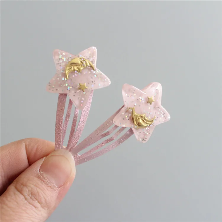 2 PCS New Cute Moon And Stars Princess BB Clips Girls Hair Accessories Kids Hairpins Children Headwear Baby Hair Clips Headdress