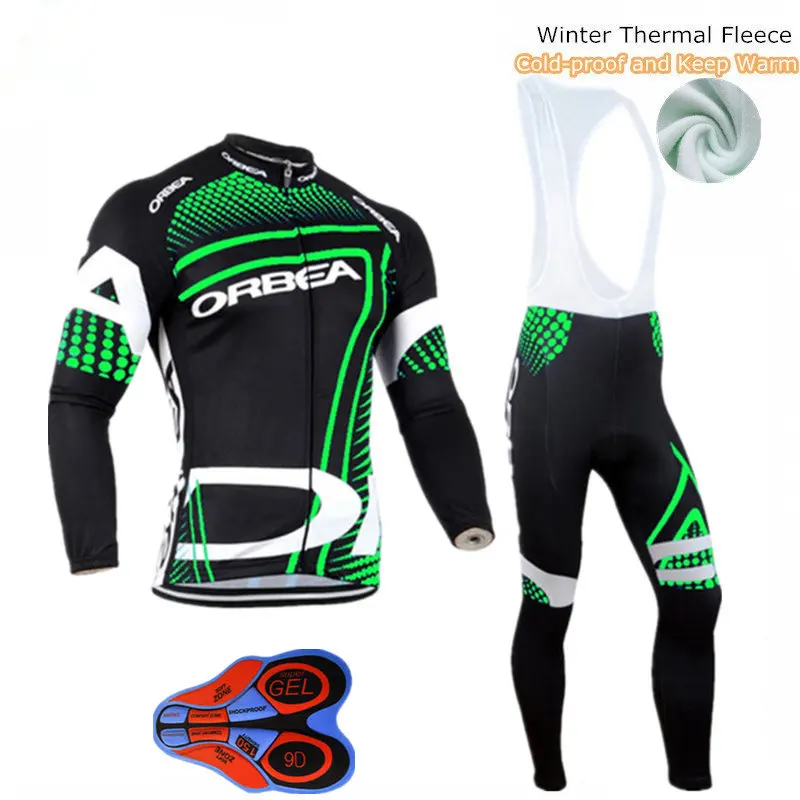 

Orbea Black Green Fleece Men's Cycling Jersey Set Bicycle Winter Cycling Clothing Bike Wear Maillot Ropa Ciclismo Invierno Suit