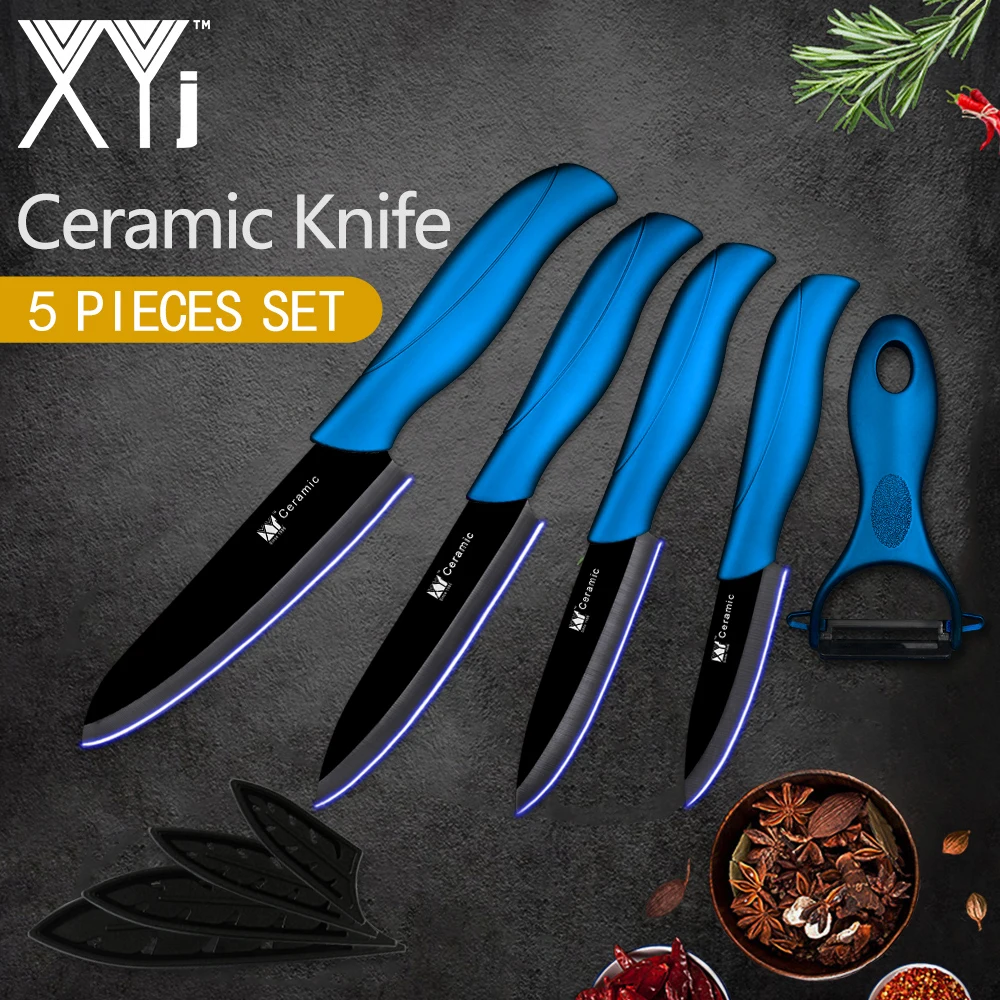 

XYj Multi-colors Kitchen Ceramic Knife Set 3" 4" 5" 6" inch Peeler Ultra-thin Blade ABS+TPR Handle Fish Meat Cake Cooking Tools