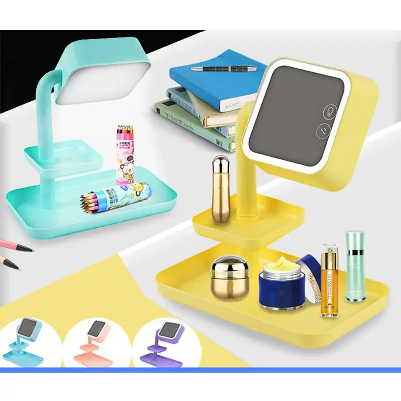 LED الغرور مرآة و مصباح طاولة قابلة للشحن مع 2 تخزين الصواني و USB كابل LED الغرور مرآة و مصباح طاولة قابلة للشحن مع 2 تخزين الصواني و USB كابل