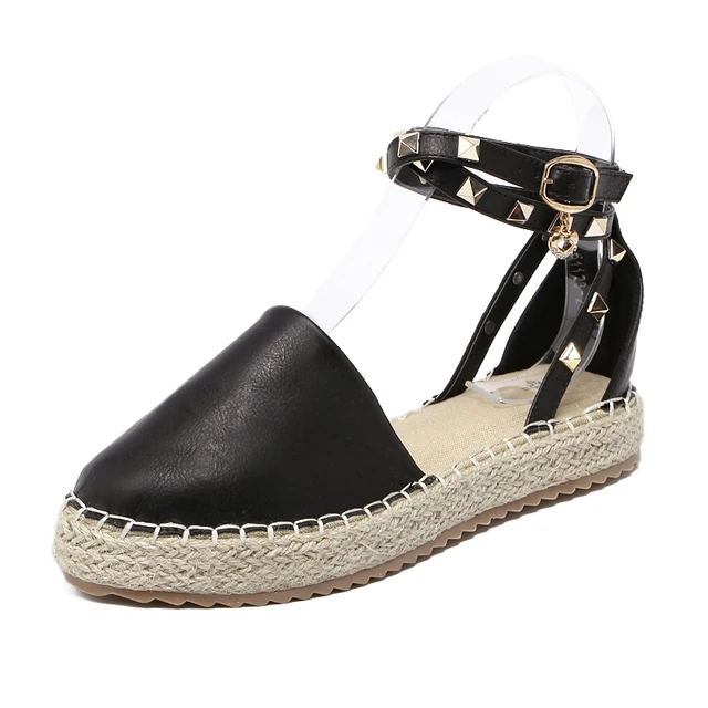 Women Studded Loafers Espadrilles Slip On Slipony Gladiator Flat Platform Shoes Ladies Brand Designer Espadrilles Sandals