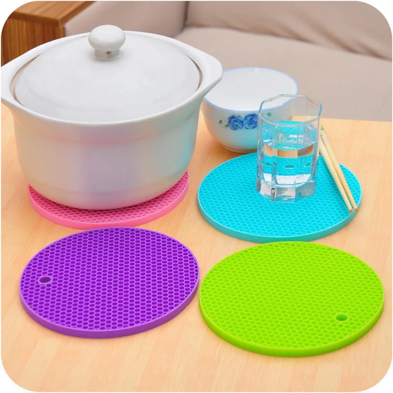 Urijk Colorful Round Thicken Silicone Table Mat Insulation Pads Non