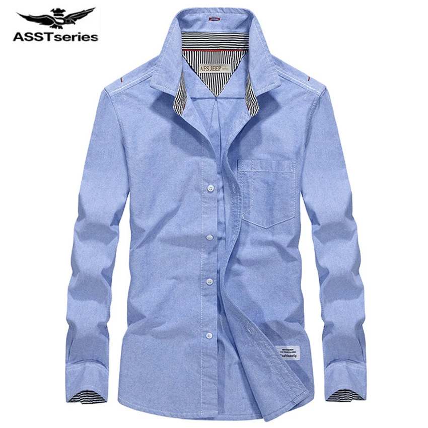 

AFS JEEP 2019 Men's new long-sleeved shirt spring and autumn large casual cotton pure cotton shirt pure color shirt Z71