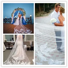 Романтическая Кружевная аппликация из мягкой пряжи 3 метра длинная кружевная Фата супер Длинная фата невесты белая Соборная вуаль