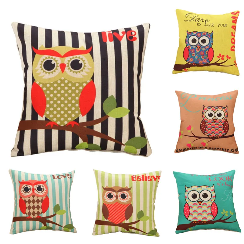 

45x45cm Nice Fashion Peach Skin Mediterranean Style Owl Pattern Home Throw Pillow Case 2018