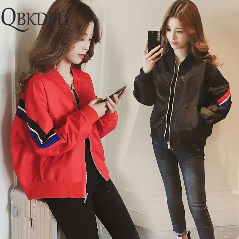 

Women Basic Jackets 2019 Boyfriends Streetwear Female Zipper Pockets Casual Long SleevesJacket Windbreaker Jacket Red Streetwear