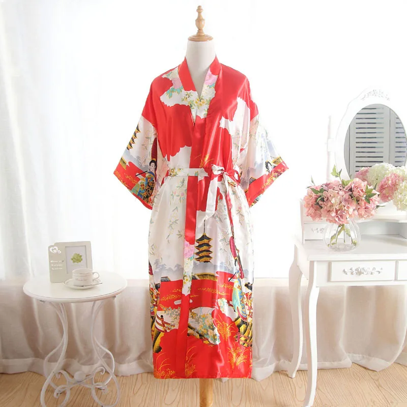 Модное летнее сексуальное кимоно размера плюс синего цвета, длинное банное платье красного цвета, женская ночная рубашка из вискозная юката, пижама Mujer Mds008 - Цвет: Red