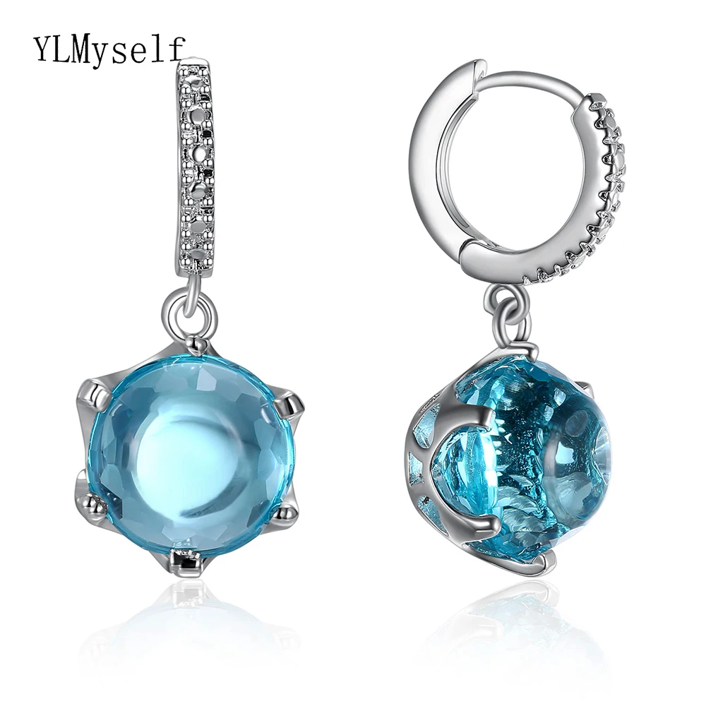 New beautiful big blue stones dangle earring color crystal female