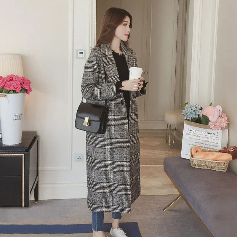

New Fashion Long Woolen Coat One Button Slim Type Female Warm Outwear casaco feminino Spring Autumn Women's Wool Coat