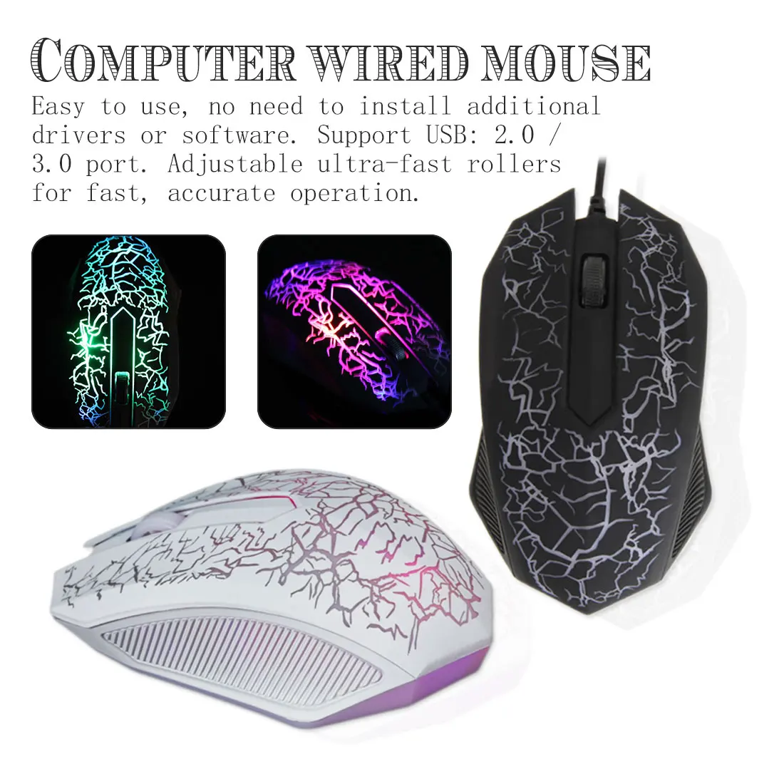 

USB Wired Gamer Computer Gaming Mouse Colorful Luminescent USB Computer Cable Mouse 3 Buttons Laser Computer Mouse