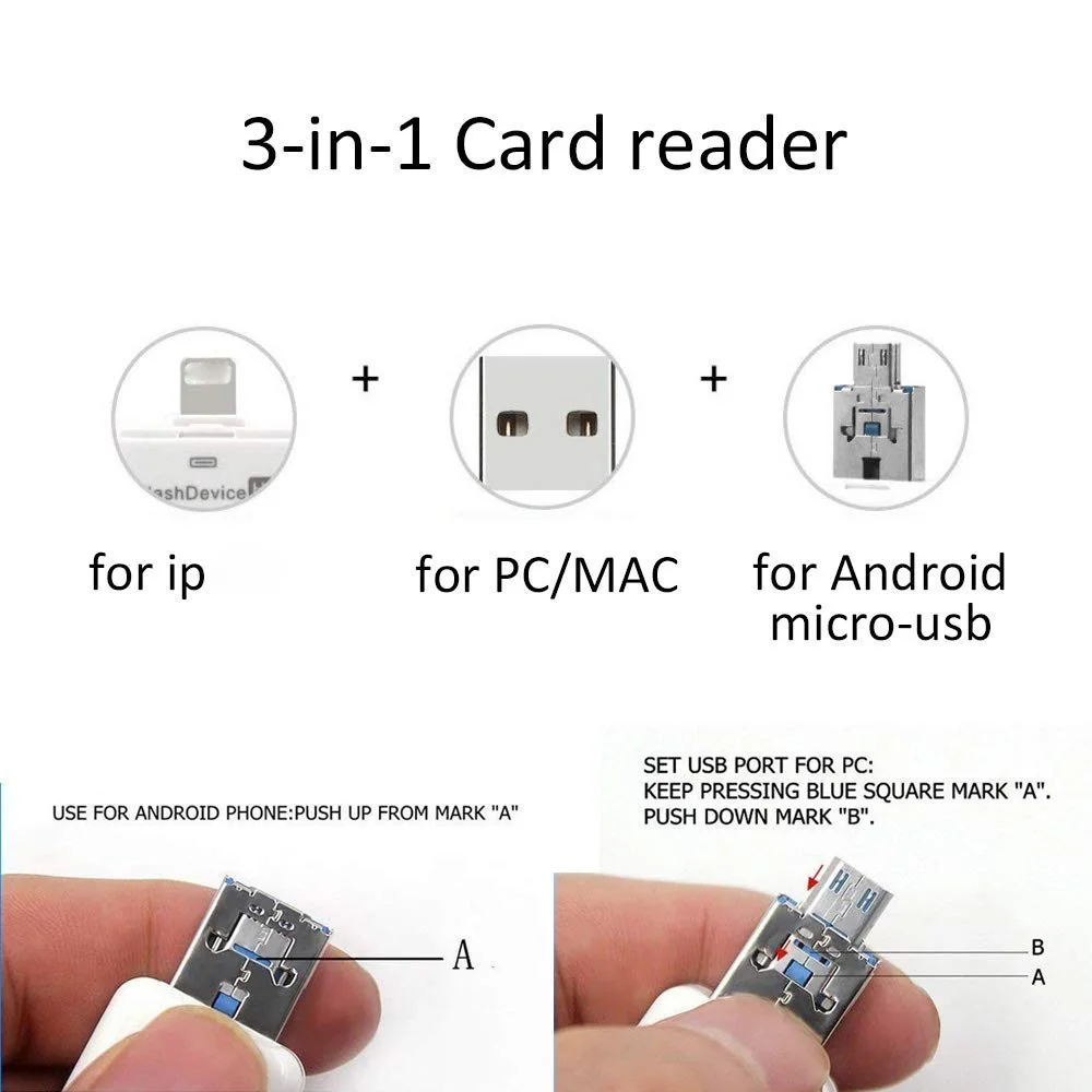 LYBALL SD кардридер 3 в 1 USB2.0/Micro USB/8pin для iPhone iPad iMAC PC DSLR камера Дрон OTG смартфона Android