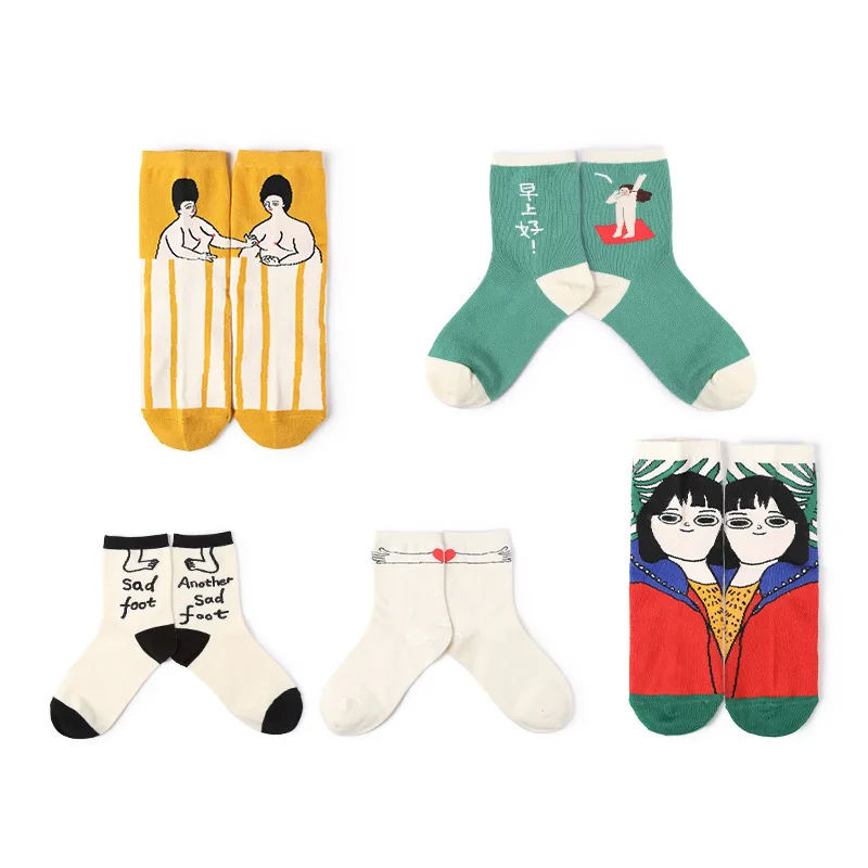 

New Literature Fan Home Cartoon Series Lovely Interesting Cotton Inbetweening Patterns Funny Novelty Short Socks Women Harajuku