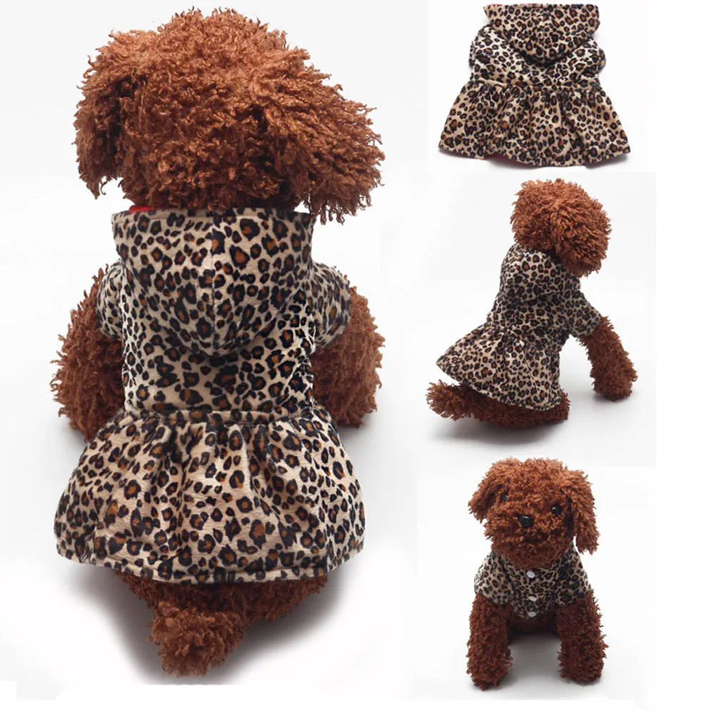 Домашнее животное собаки леопардовое платье Топы щенок хлопок Толстовка шерстяная круглая шея прекрасная зимняя одежда для животных с обеих сторон леопардовая одежда - Цвет: Leopard