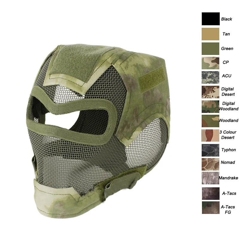 Outdoor Airsoft Shooting Face Protection Gear Double Belt V7 Metal Steel Wire Mesh Full Face Tactical Airsoft Mask - Цвет: A-Tacs FG