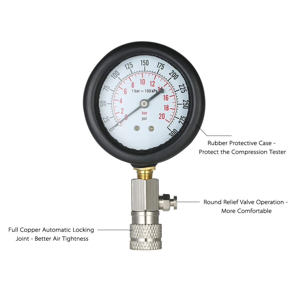 0-300psi компрессионный тестер Манометр тестер комплект двигатель авто бензиновый газовый двигатель цилиндр автомобильный мотоцикл манометр